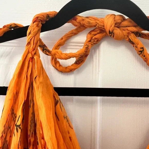 Anthropologie Pamela Halter Midi Dress | Orange Floral Tiered, NWT Size 14 - Picture 4 of 10